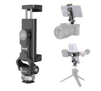 Sirui Metal Phone Holder with Cold Shoe Base for Camera Mount, Universal Tripod Smartphone Clamp with 3 Cold Shoes, Adjustable Cellphone Tripod Mount for iPhone 16 15 14, etc. Gunmetal, AM-PH01