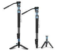 SIRUI P-424FL Camera Monopod for Photography, 198cm Carbon Fibre Monopod with Removable Tripod Stand Base, Travel Monopod with VA-5 Fluid Head for DSLR Camera, Video Camcorder, Max Load 12kg