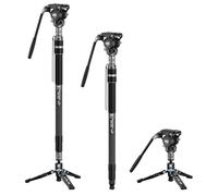 SIRUI Rapid Carbon Fiber Camera Monopod with Feet, 69"/175cm Professional Video Monopod with Pan Tilt Fluid Head and Removable Tripod Base for Camera, DSLR, Camcorder, Max Load 13.2lbs/6kg, AM-165+S3