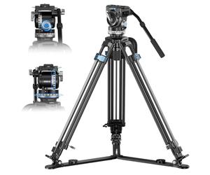 SIRUI SQ75+VHS10 Carbon Fiber Video Tripod Kit, Professional Heavy Duty Fluid Head Tripod, 182cm with 7-Step Counterbalance, 4-Step Pan/Tilt Hydraulic Damping, Both for RS Series & MFT, Max Load 10kg