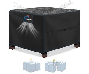 SIRUITON 150x150x74cm Cube Garden Furniture Cover, Rattan Cube Set Covers Waterproof, Heavy Duty 420D Oxford Fabric Patio Garden Table Cover with Air Vent, Square Black