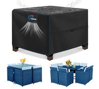 SIRUITON 520D Garden Furniture Cover Waterproof,125x125x74cm | Outdoor Garden Table Covers, Large Patio Furniture Set Cover With Air Vent Windproof Straps & Drawstring, Anti-UV