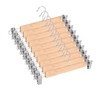 Sirxlevcy 10 Pack Wooden Skirt Hangers with Adjustable Clips Non-Slip Trouser Hanger Natural Finish Lotus Wood Pants Hangers 360°