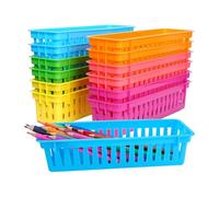 Sirxlevcy 12 Pack Pencil Organizer Basket Trays, Rainbow Colors Desk Storage for Kids, Classroom Supply Holders for School