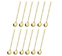 Sirxlevcy 12 Pcs Coffee Spoons Set Gold Tea Spoons Long Handle Stirring Spoons Coffee Rounded Stirring Spoon Honey Dessert Spoon Easy to Use 3 X 17.3cm