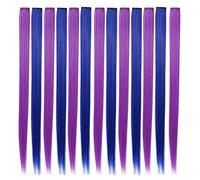 Sirxlevcy 13 Pcs Colored Party Colorful Clip in Hair Extensions 55cm Straight Synthetic Hairpieces, + Blue