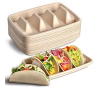 Sirxlevcy 24PCS Disposable Taco Holders for Party, Paper Taco Plates with Dividers, Fiesta Taco Tray Holder