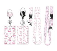 Sirxlevcy 2Pack Badge Holder Retractable Clip with Lanyard,Pink Bow Cherry Print Lanyard with ID Holder for ID Badges