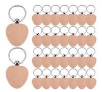 Sirxlevcy 30Pcs Blank Heart-Shaped Wooden Key Chain DIY Wood Keychains Key Tags DIY Gift