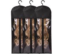 Sirxlevcy 3PCS Extra Long Wig Hanger and Storage Bags, Dustproof and Waterproof Hair Extension Holder, Designed for Wigs Black