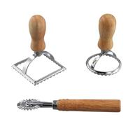 Sirxlevcy 3Pcs Ravioli Stamp Maker Cutter with Roller Wheel Set,Mold with Wooden Handle for Pasta,Dumplings Lasagna,Pies