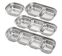 Sirxlevcy 4 Pcs Divided Seasoning Soy Sauce Dipping Plate Ketchup Dipping Bowls Banchan Dishes,Silver