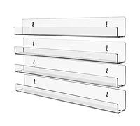 Sirxlevcy 4Pcs Acrylic Clear Floating Bookshelf, Wall Mounted Bookshelf,Modern Picture Display Toy Organizer Record Rack