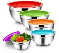 Sirxlevcy 5 Pieces Mixing Bowl,Stainless Steel Salad Bowl Stackable Serving Bowl with Airtight Lids for Kitchen Cooking Baking,Etc