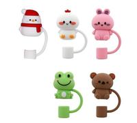 Sirxlevcy 5Pcs Premium Silicone Straw Cover Caps - Animal Shaped Easy Install Easy to Use