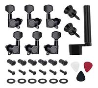 Sirxlevcy 6 Pieces Guitar String Tuning Pegs Keys 3 Left 3 Right Guitar Machine Heads Knobs with Strap Button Locks Picks and Guitar String Winder (Black)