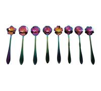 Sirxlevcy 8 Flower Spoon Set, 410 Stainless Steel Reusable Tea Spoon, Stirring Spoon, Coffee Spoon Tea Tableware (Length: 4.9 Inch, Rainbow)