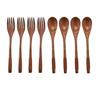 Sirxlevcy 8 Pcs Wooden 9 inchJapanese Spoon Fork Set Kitchen Tableware Natural Wood Cutlery Wooden Dinner Cutlery Set
