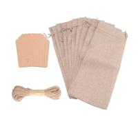 Sirxlevcy Burlap Wine Bags Bags with Drawstrings, Single Reusable Wine Bottle Covers with Ropes and Tags (10 Pcs)