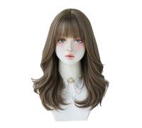 Sirxlevcy College Cosplay Wig Linen Gray Brown Long Curly Hair Big Wave Chemical Fiber Simulation Hair Fashionable Set of Head Style Wig
