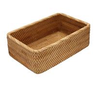 Sirxlevcy Hand-Woven Rectangular Rattan Wicker Basket Fruit Tea Snack Bread Picnic Cosmetic Storage Box Kitchen Household Tools-L