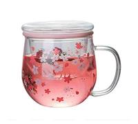 Sirxlevcy Mug Glass Mug with Tea Infuser Filter&Lid Cherry Blossoms Cup Set Blossoms Flower Teacup 300Ml Glasses Drinking