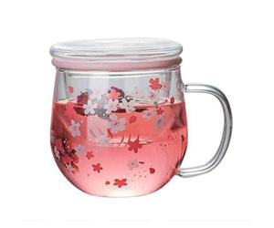 Sirxlevcy Mug Glass Mug with Tea Infuser Filter&Lid Cherry Blossoms Cup Set Blossoms Flower Teacup 300Ml Glasses Drinking