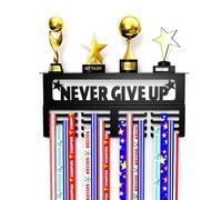 Sirxlevcy Never Give Up Medal Hanger Display with Shelf - Easy Install Carbon Steel Trophy and Medal Display Shelf,B Easy Install