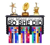 Sirxlevcy Never Give Up Medal Hanger Display with Shelf - Easy Install Carbon Steel Trophy and Medal Display Shelf,A Easy Install Easy to Use