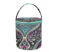 Sirxlevcy Round Woven Bag Small Size Knitting Projects Organizer for Yarns, Zipper Storage Bag A