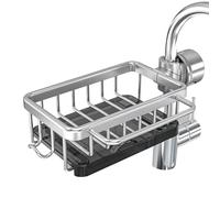 Sirxlevcy Sponge Holder over Faucet Kitchen Sink Organizer, Space Aluminum Detachable Hanging Faucet Drain Rack with Hook Easy to Use Silver