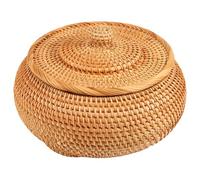 Sirxlevcy Storage Basket Hand-Woven Rattan Woven with Cover Round Primary Color Chinese Jewelry Snacks Tea Set Storage Box