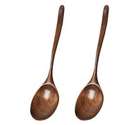 Sirxlevcy Vintage Chinese Style Handcrafted Wooden Soup Spoon Set of 2, for Dinner, Salad Desserts, Snacks, Rice, Soup, Fruit