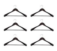 Sirxlevcy Wide Shoulder Wooden Hangers 6 Pack with Non Slip Pants Bar - Smooth Finish Solid Wood Suit Hanger Coat Hanger