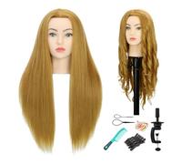Sirydtm 28" Mannequin Head with Human Hair Light Brown 80% Real Hair Blue eyes Styling Practice Mannequin Head Doll head for Cosmetology & Hairdresser with Free Clamp Stand and Tools（27#）