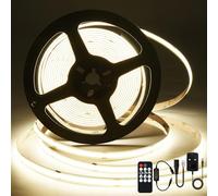 SIRYYUI COB LED Strip Lights 5M Natural White 4000K, 2400 LEDs Super Bright 24V Dimmable Tape Light with Remote & UK Plug, CRI90+ Dotless Cuttable Flexible for Kitchen, Cabinets, Bedroom, Mirrors