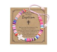 Sisadodo Baptism Gifts for Girls Boys First Holy Communion Gifts for Women Men Christening Gift for Boy Girl Confirmation Bracelet with Blessing Card Adjustable Clay Bead Bracelets with Cross Charm