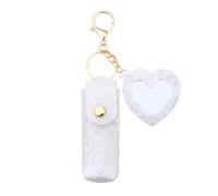 Sisadodo Glitter Lip Oil Holder Key Chains for Woman Lipstick Case with Mirror Lip Balm Keychain for Lipstick Case Keychain, White-heart, S