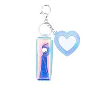 Sisadodo Glitter Lip Oil Holder Key Chains for Woman Lipstick Case with Mirror Lip Balm Keychain for Lipstick Case Keychain, Pv Blue-heart, S