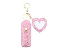 Sisadodo Glitter Lip Oil Holder Key Chains for Woman Lipstick Case with Mirror Lip Balm Keychain for Lipstick Case Keychain, Hot Pink-heart, S