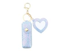 Sisadodo Glitter Lip Oil Holder Key Chains for Woman Lipstick Case with Mirror Lip Balm Keychain for Lipstick Case Keychain, Blue-heart, S