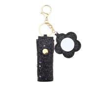 Sisadodo Glitter Lip Oil Holder Key Chains for Woman Lipstick Case with Mirror Lip Balm Keychain for Lipstick Case Keychain, Black-flower, S