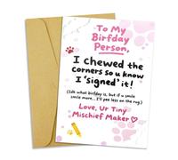 Sisadodo Happy Birthday Gifts for Women Men Funny Birthday Gift Card for Daughter Son Pet Owner from Furry Friend with Red Envelope Tiny Chaos Gremlin Greeting Cards for Sister Brother Pet Lover