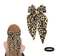 Sisadodo Large Leopard Hair Bow Clip for Girls Women Oversized Cheetah Print Hair Ribbon Accessories with Long Tail Vintage Silky Satin Bowknot Hairpin Headband Ponytail Barrette Sprig Snap for Teens