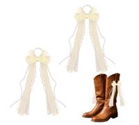 Sisadodo Martin Boot Ribbon Bows for Cowboy Boots Lace Pearl Shoe Charms Satin Ribbons Bows for Boots Accessories for Wedding Concert, S, cloth, No Gemstone