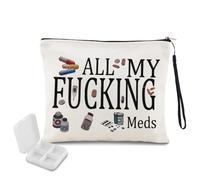 Sisadodo Medication Medical Bag Organiser for Women Men Funny All My Fcking Meds Printed Medical Travel Zipper Pouch for Pills Medication Travel Zip Lock Storage Bags with Clear Pill Box 2PCS