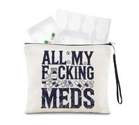 Sisadodo Medicine Organiser Bag for Women Men Funny All My Fcking Meds Medical Travel Pouch for Meds Pills Medication Travel Storage Bags for First Aid Kit with Clear Pill Pouches and Lable 4PCS