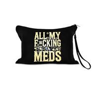 Sisadodo Medicine Organiser Bag for Women Men Funny All My Fcking Meds Printed Medical Travel Zip Pouch for Pills Drugs Medication Travel Storage Bags for Meds First Aid Kit with Anti Loss Strap