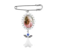 Sisadodo Memory Gifts for Girls Boys Wedding Bouquet Photo Charm for Sister Niece DIY Pin Brooch with Single Lacy Frame Oval Glass Cabochons Picture Frame with Angel Pendant for Wedding Shower