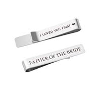 Sisadodo Mens Wedding Gifts for Father of the Bride Thank You Appreciation Gifts for Dad Daddy Wedding Silver Tie Clips for Men Him I Loved You First Engraved Marriage Celebration Gift Tie Bar